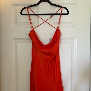 Orange silk mini cross back dress